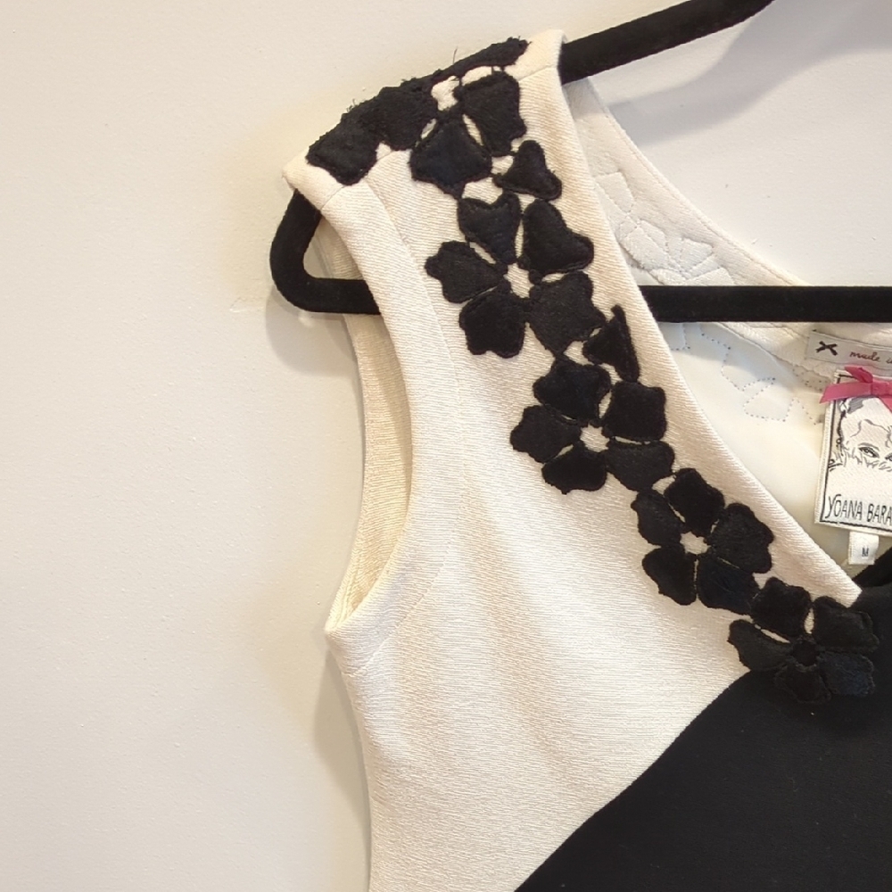 Yoana Baraschi Black White Color block Floral Y2K Mini Dress Size M EUC - Picture 3 of 9